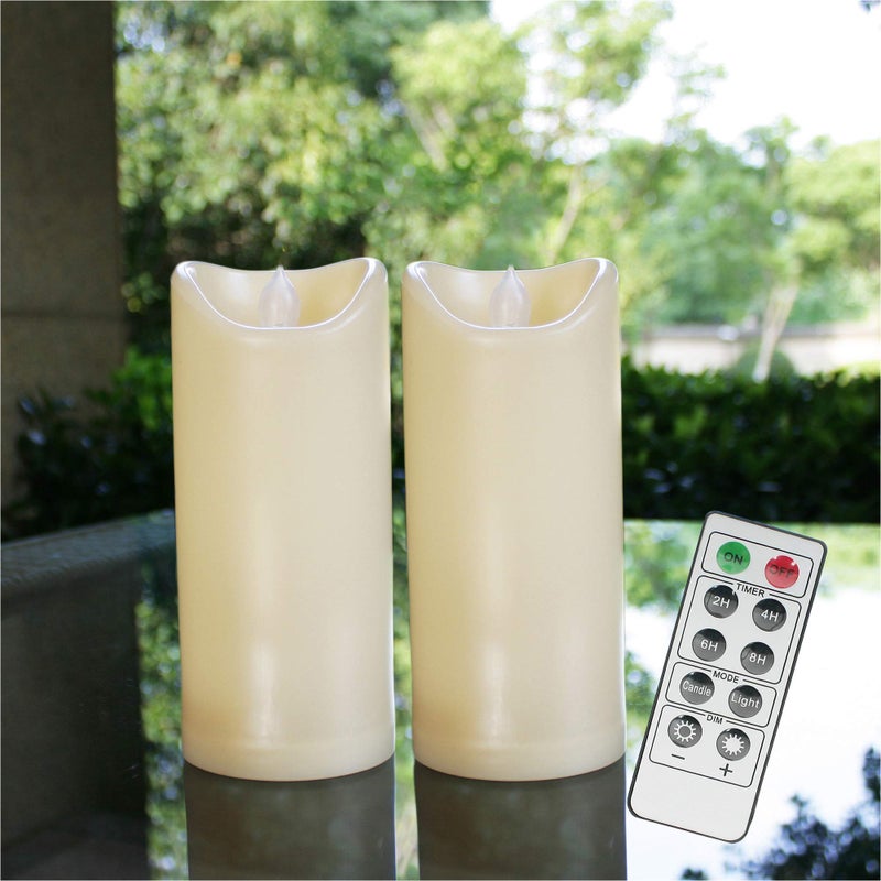 QIDEA Flameless Outdoor Waterproof LED Pillar Candle with Remote Timer Battery Operated Flickering Resin Candle Light for Halloween Christmas Wedding Party Centerpiece Decorations Supplies 3â€x 7â€ 2-Pack - Image 1